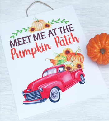 pumpkin patch sign red truck fall deocor